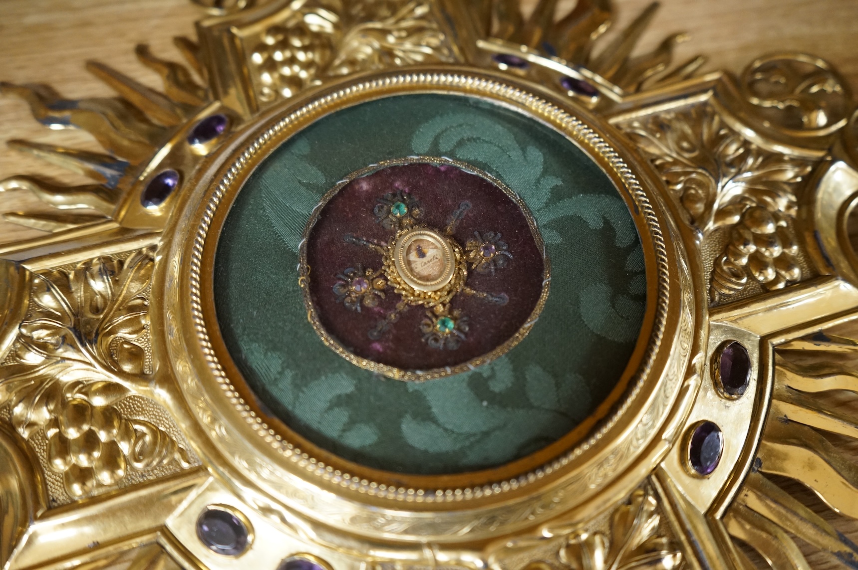 A group of Christian icons including a 19th century Portuguese Gothic revival carved walnut case containing an image of the immaculate heart of Mary, (5), Provenance - John Henry Bickersteth (1825-1906), former Bishop of